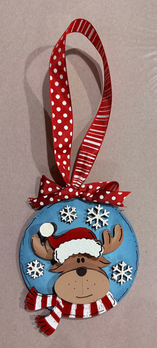 Moose with scarf/snowflakes -round ornament