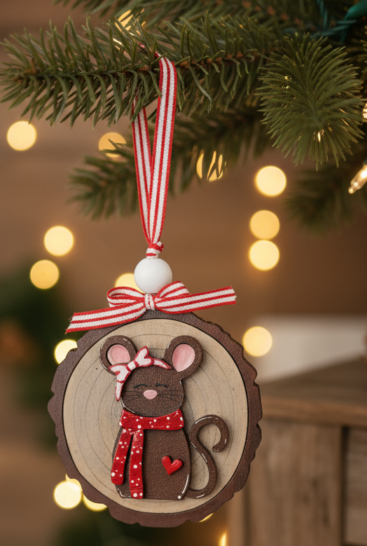 Woodland Ornaments - Mouse, Fox, Mushroom, Hedgehog, Squirrel, Rabbit, Owl, Bird, Raccoon, Wolf
